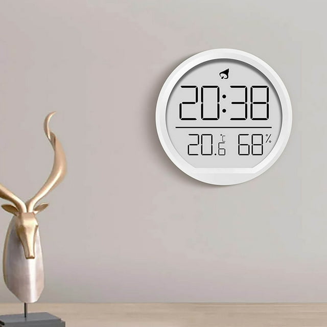 Digital Temperature and Humidity Meter Indoor Wall Clock | Electronic Alarm Clock | Large LCD Display | Silent Non-Ticking | Room Thermometer Hygrometer | Modern Home Kitchen Decor | 1 Pack