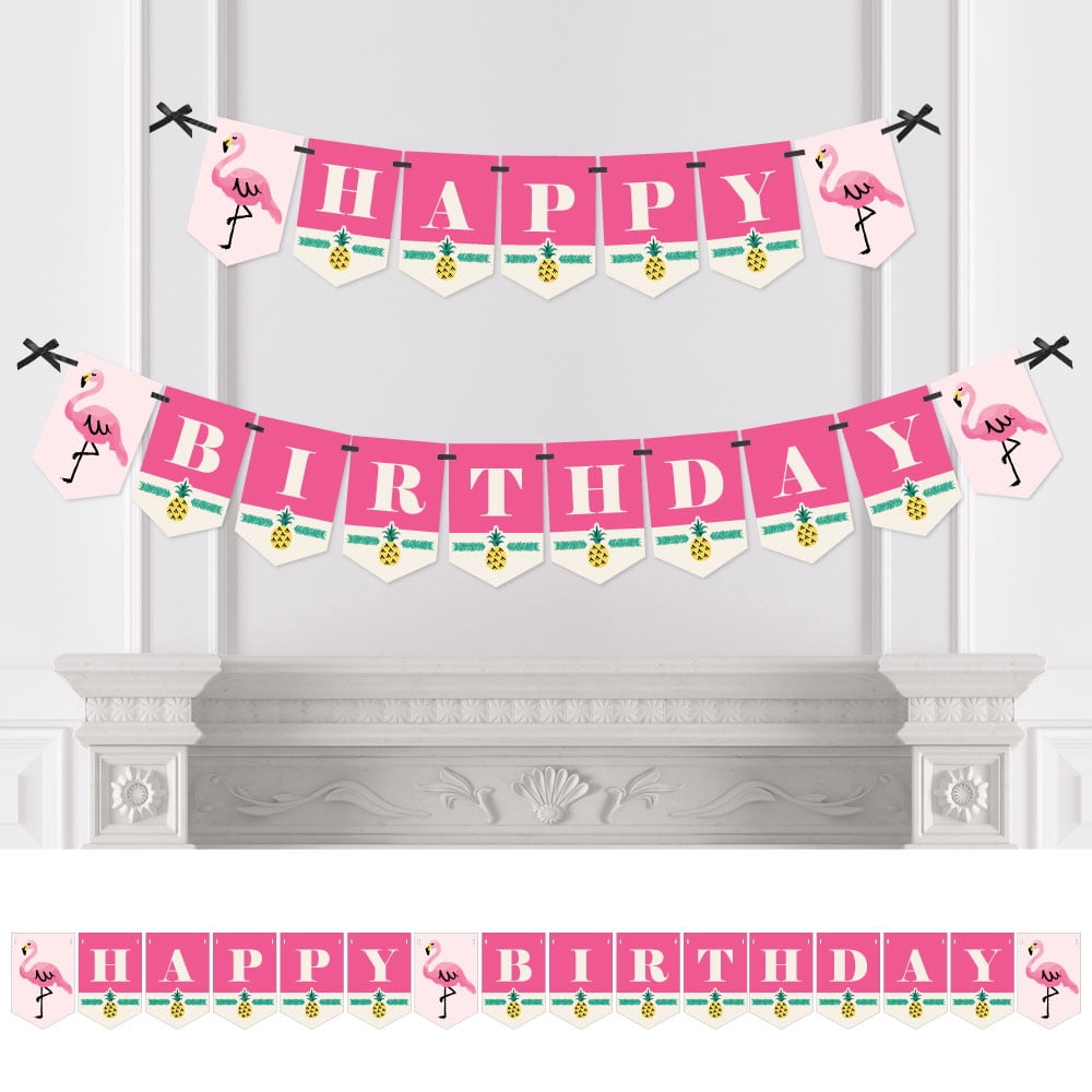 Flamingo Tropical Yellow Pink Personalised Birthday Party Bunting 