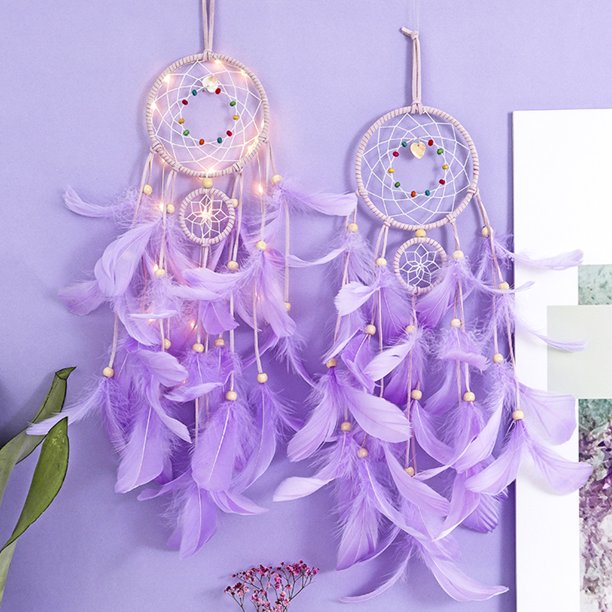 Gwong Decoración hogareña Dream Catcher Feather Light Window Dormitorio Balcón Muro Colgante Ornamento Decoración Gwong 21037526