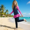thumbnail image 5 of CYRBOKO Girls Swimsuits with Swimcap, Quick-dry Three-piece Long Sleeve Breathable Swimwear Rash Guards Navy Size 5-6 T, 5 of 5