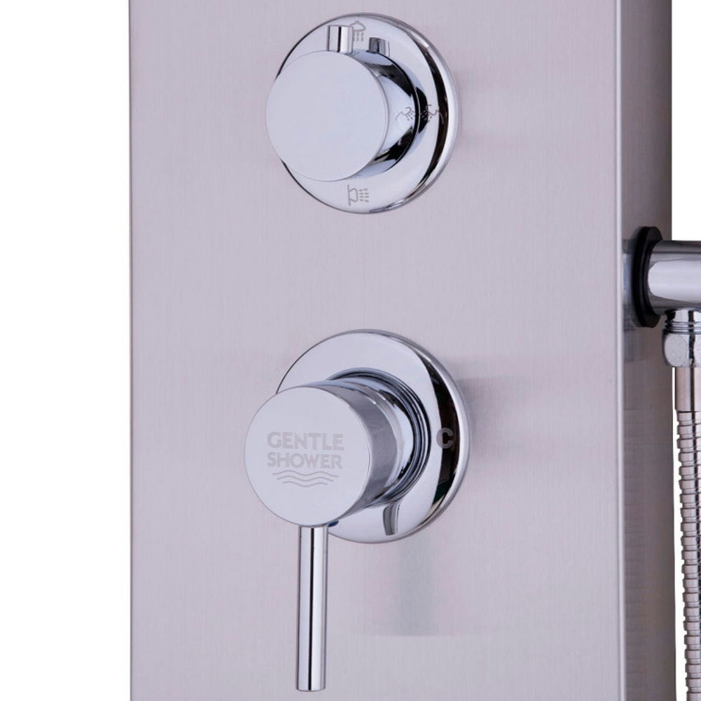 Finihen Shower Panel, Shower Panel Tower System, 57 Inch Stainless Steel Shower Panel With Massage Jets and Hand Shower, Silver Finihen Shower Panel, Shower Panel Tower System, 57 Inch Stainless Steel Shower Panel With Massage Jets and Hand Shower, Silver