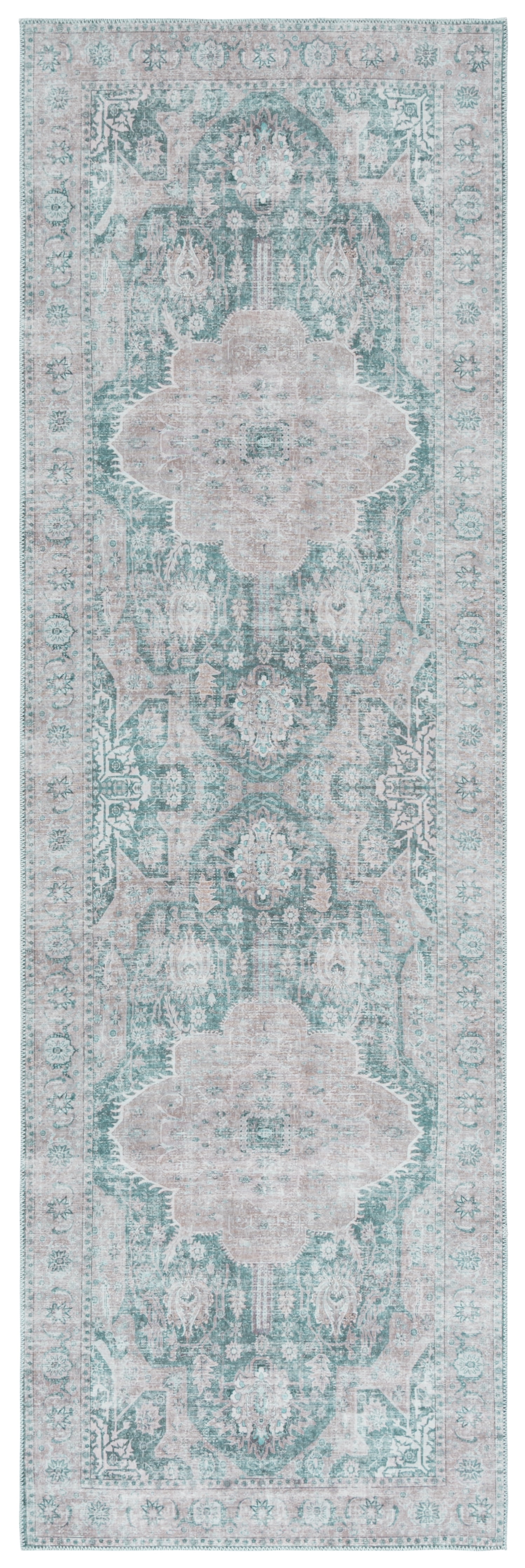 Safavieh Arizona Trenton Medallion Machine Washable Runner Rug, Sage/Gray, 2'6" x 8'