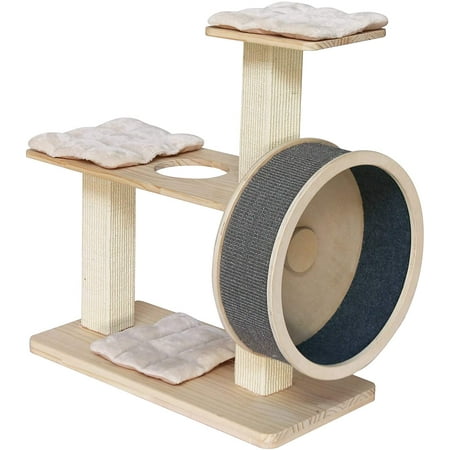 UPC: 0030172100734 | Penn-Plax Spin Kitty Cat Tree with Built-In Wheel – 2 Tiers with 20” Diameter Wheel