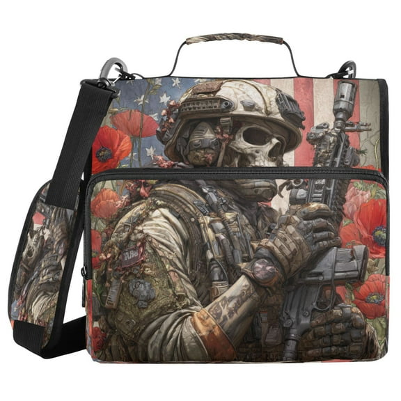 Zipper Binder 3 Rings Stationery Office Files Daily Organizer File Folder Storage Bag Military Skeleton