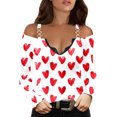 thumbnail image 1 of Camiseta de manga larga con cuello en V y estampado de amor para el Día de San Valentín para mujer, camiseta cómoda de capa base, blusa informal ajustada, Tops Pompotops  gfhjh21875, 1 of 5