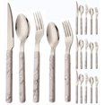 thumbnail image 1 of ABS Rivet Handle Marble Pattern Handle Kitchen Stainless Steel Silverware Tableware Flatware Cutlery Knives Forks Spoons Set,Butter Knife Dessert Spoon Fork (5-piece set -4 set,Marbling), 1 of 7