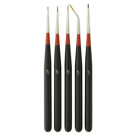 - US Art Supply 5 Piece Miniature Tight Spot Micro Fine Detail Art & Beauty Taklon Brush Set with Wood Handles