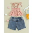 thumbnail image 5 of Yunliwuli Kids Girls Shorts Set, Tie-up Pleated Camisole with Ripped Denim Shorts Summer 2-piece Outfit, 5 of 10