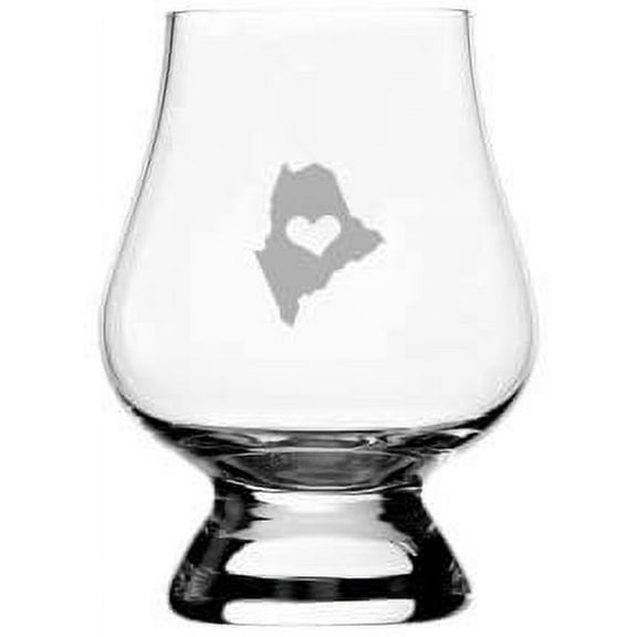 Maine Heart States Etched 2.5oz Glencairn Miniature Wee Whisky Glass