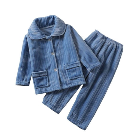 

Pajamas Outfit For Kids Long Sleeve Solid Button Down Shirt And Long Pants 2PCS Outfits Boys Girls Warm Sleepwear For Fall Winter