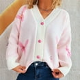 thumbnail image 4 of Women's Long Sleeve V-Neck Jewelry Knitted Loose Casual Sweater Cardigan, 4 of 5