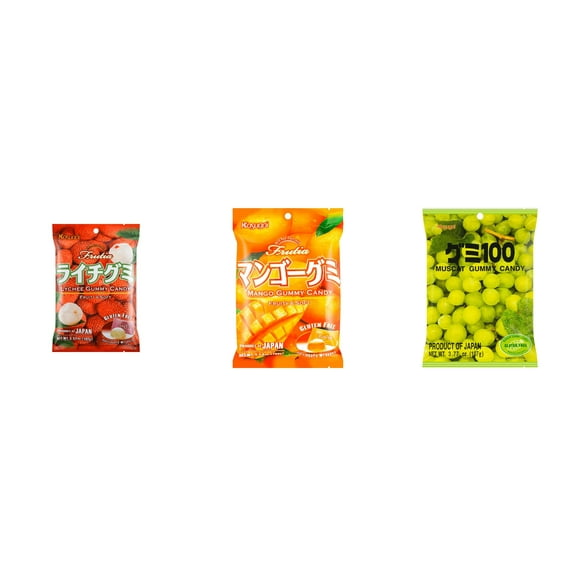 3 Pack Kasugai Gummy Candies, Made in Japan, Gluten Free, Mix 3 Flavor (Lychee,Mango,Mmuscat) Plus NineChef Brand Long Handle Coffee Spoon