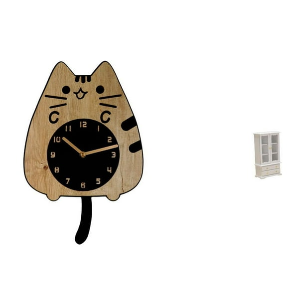 Reloj De Pared Con Forma De Gato, Colgante Silencioso, Ideal Para Cocina, Oficina, Inauguración De Casa, Decoración Del Hogar, Casa De Muñecas, Estantería, Puertas Dobles, Muebles De Madera