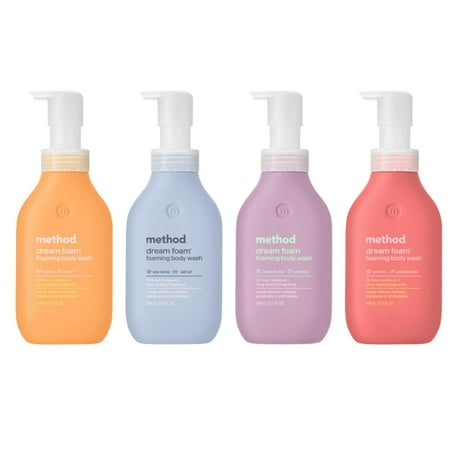 Method Dream Foam Foaming Body Wash Variety Pack – Jasmine + Sandalwood, Sea Spray + Salt Air, Vetiver + Amber, White Flower + Tuberose (4 Scents, 13.5 oz Each)