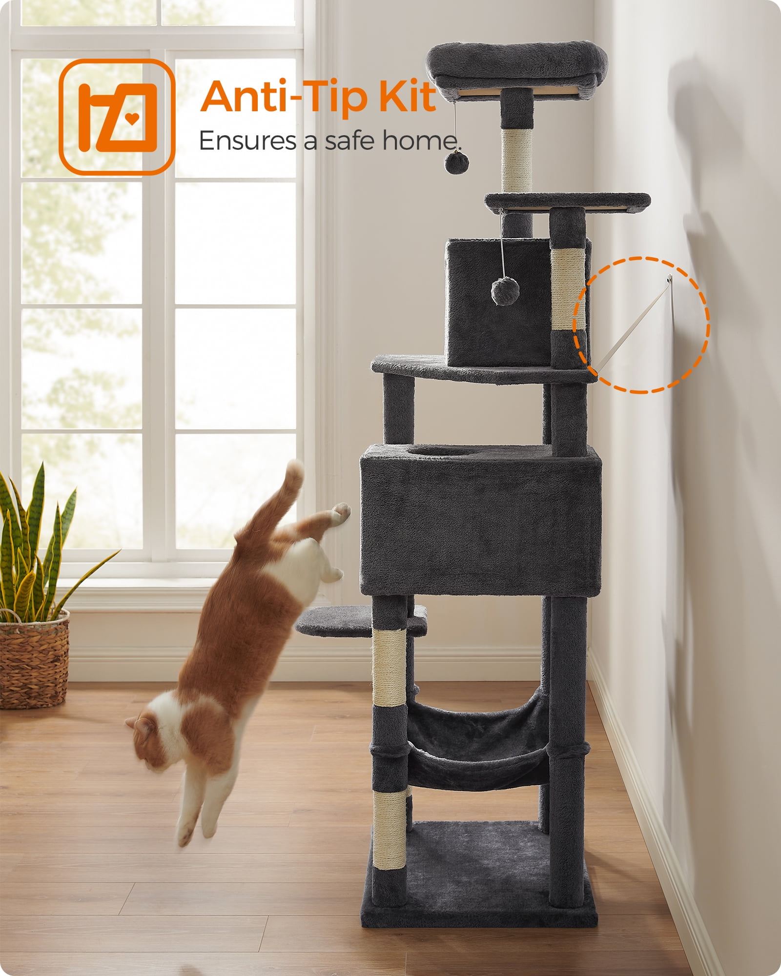 75.2"H Cat Tree Cat Tower for Indoor Cats, Plush Multi-Level Cat Condo with Scratching Posts, Perches, Caves, Hammock, Smoky Gray