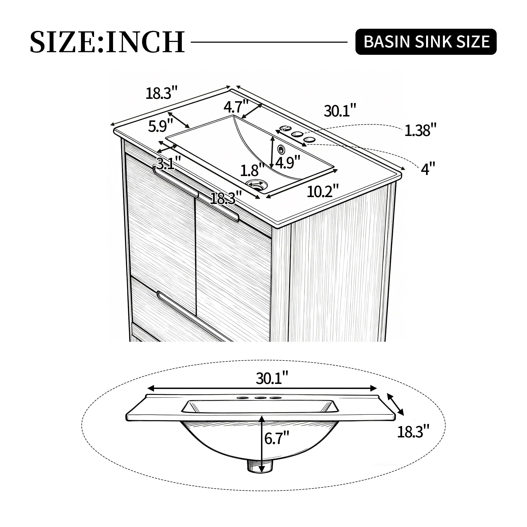 Harper & Bright Designs 30" Freestanding Bathroom Vanity Cabinet with Sink, Bathroom Sink Storage Cabinet with Soft-Close Doors & Drawer, Adjustable Shelf, Single Sink Bathroom Vanity Set, Oak