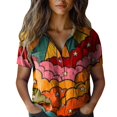 thumbnail image 2 of Bovemsi Women Cotton Shirt Printed Fashion Down Shirts Casual Tops Short Sleeve Blouse, Orange Women's Summer Shirts, XL, 2 of 4