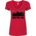 thumbnail image 3 of Inktastic Boston Massachusetts City Skyline with Grunge Women's V-Neck T-Shirt, 3 of 5
