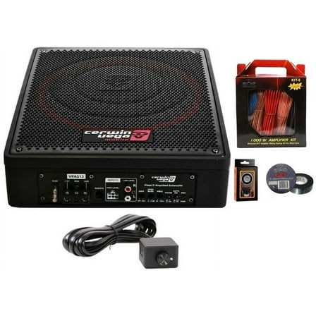 Cerwin Vega VPAS12-12 Shallow Mount Sealed Powered 600W Subwoofer Enclosure   8 Gauge Amp Kit Bundle