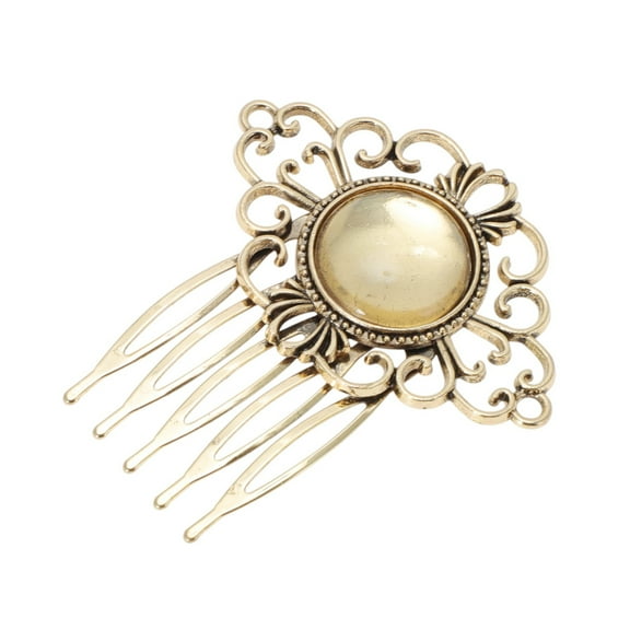 Unique Bargains 1 Pc Women's Portable Circle Side Comb for Parties Vintage Gold Tone Alloy