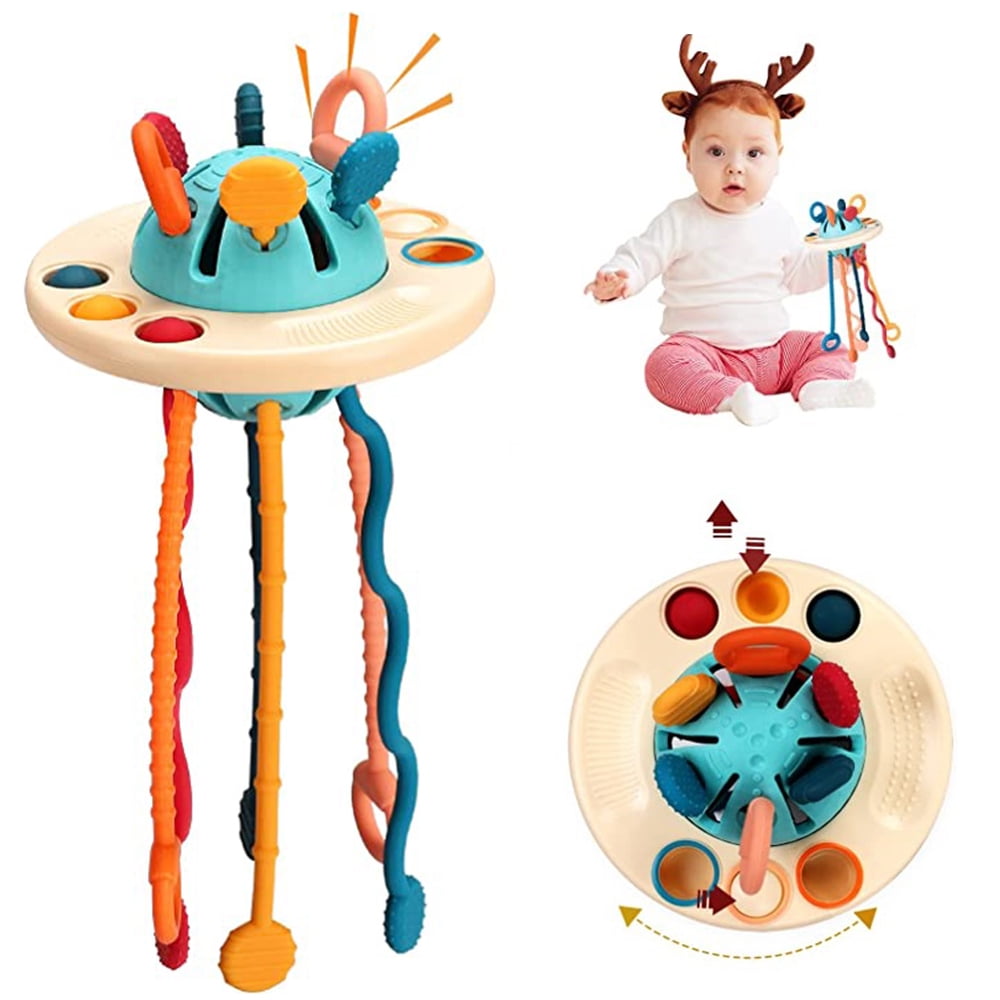 Baby Sensory Toys Silicone Pull String Activity Toy, Flying Saucer