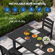 KINGYES 7-Piece Outdoor Dining Set, All Weather HDPE Patio Table and Chairs with Umbrella Hole, Black