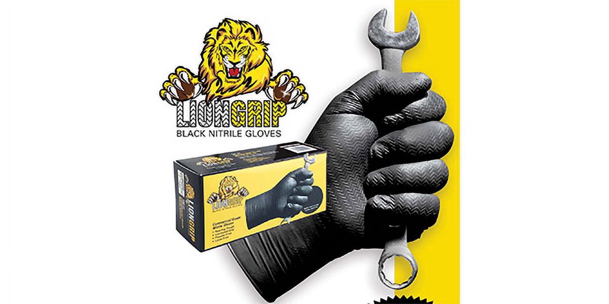 Eppco Lion Grip Nitrile Gloves, Powder and Latex Free, Black, 7MIL, Tread Texture, Medium, 3 Boxes