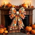 thumbnail image 4 of Fall Harvest Season Thanksgiving Bow Wreath Accessory Vintage Plaid Pumpkin Maple Leaf Ribbon Bow Indoor Fall Home Decoration, 4 of 6