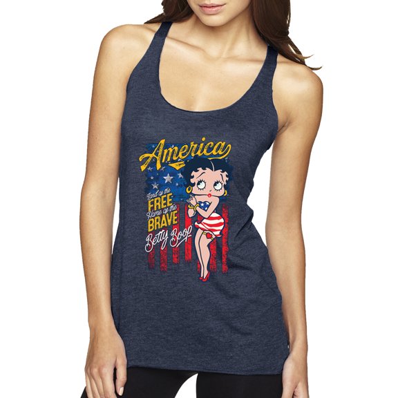 Wild Bobby Betty Boop America Land of the Free Home of the Brave Betty Boop Tri-Blend Racerback Tank Top, Vintage Navy, Small