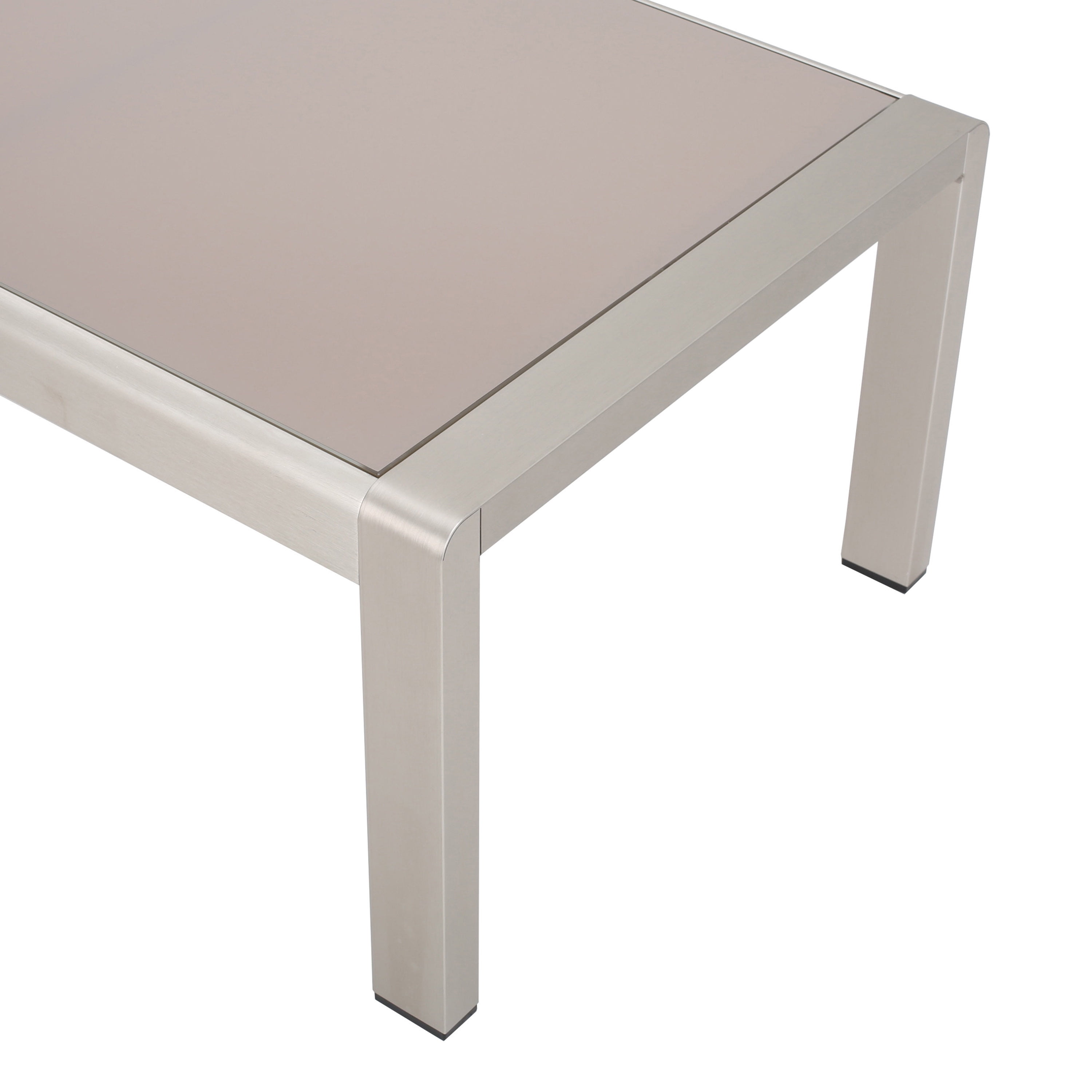 Miller Coral Outdoor 4 Seater Aluminum Chat Set with Side Table, Silver and Khaki