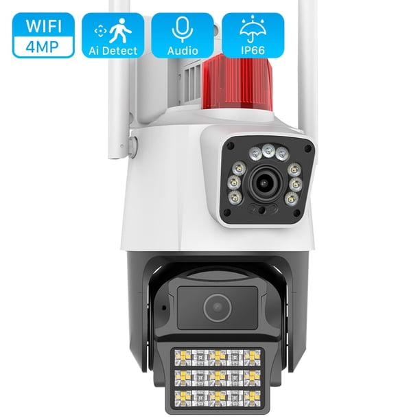 Cámara IP 4K de 8MP con doble lente, cámara de seguridad CCTV con doble pantalla, visión nocturna a Color, seguimiento automático, PTZ, Wifi, impermeable