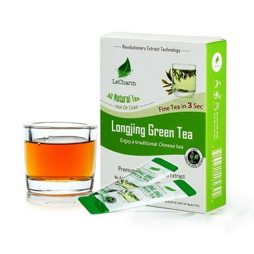LeCharm Longjing Organic Instant Tea 100% Natural Green Tea, Unsweetened Drink Instant Crystallized Tea Powder for Pure Water, Iced Tea and Hot Tea 10 Sachets