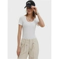 thumbnail image 3 of Women's Summer Scoop Neck Short Sleeve T-Shirts Ribbed Knit Slim Fitted Casual Basic Top, 3 of 6