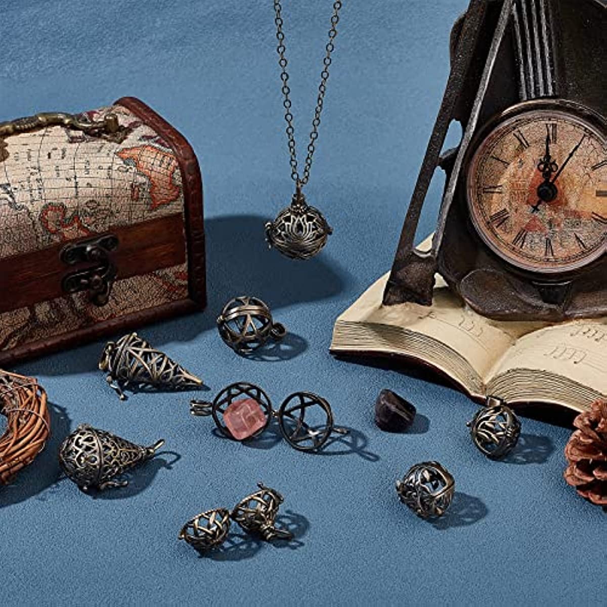 10Pcs Brass Locket Charms Cage Pendants Chime Ball Pendant Bulk