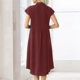 thumbnail image 5 of New Style Cardigan Stand Collar Single Breasted Cotton Linen Pocket Large Size Dress Petticoat for Women Wine Red XXXL, 5 of 6
