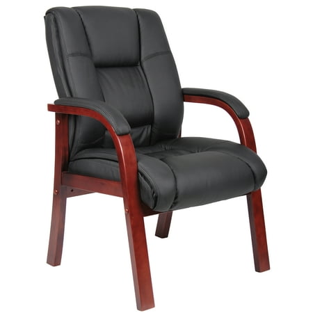 Boss Leather Guest Chair - Boss Office Products Mid Back Wood Finished Guest Chairs, Multiple Finishes