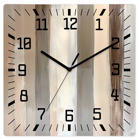 Brown Grey Wooden Wall Clock Silent Non Ticking, Abstract Neutral Textured Modern Minimalist Square Wall Clocks Battery Operated, Decor Clock for Home Office, Living Room, Kitchen, 12 Inch