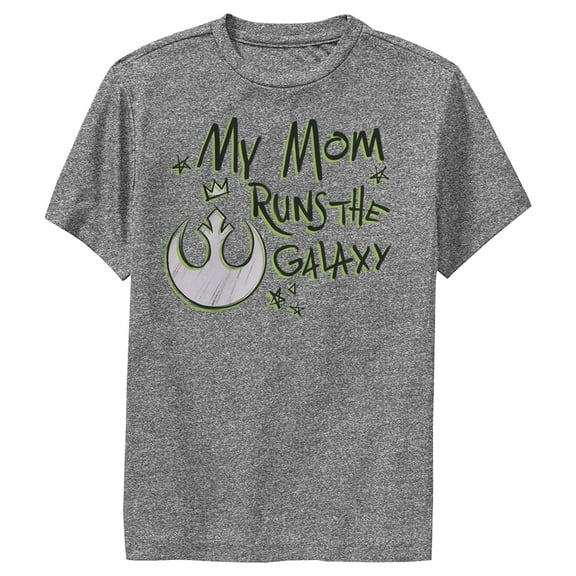 Boy's Star Wars Mother's Day Mom Runs Galaxy  Performance Graphic Tee Charcoal Heather Medium