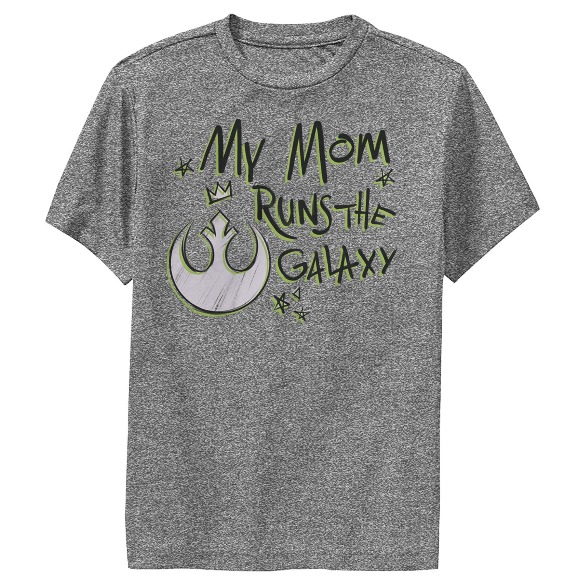 Boy's Star Wars Mother's Day Mom Runs Galaxy Performance Graphic Tee Charcoal Heather Medium