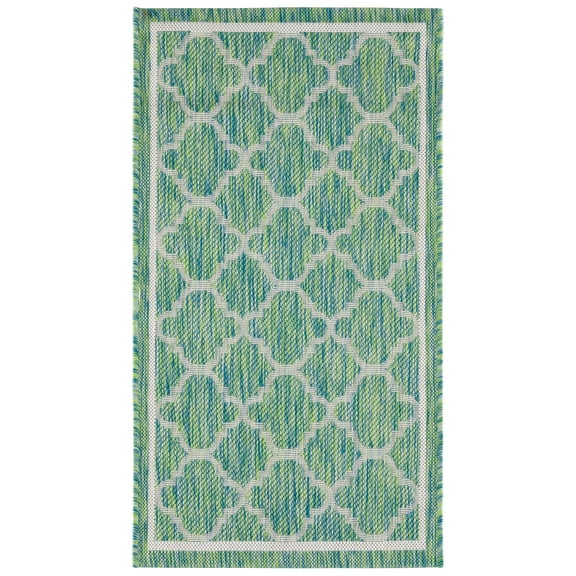 SAFAVIEH Courtyard Claudia Geometric Indoor/Outdoor Area Rug, Green/Ivory, 2'7" x 5'