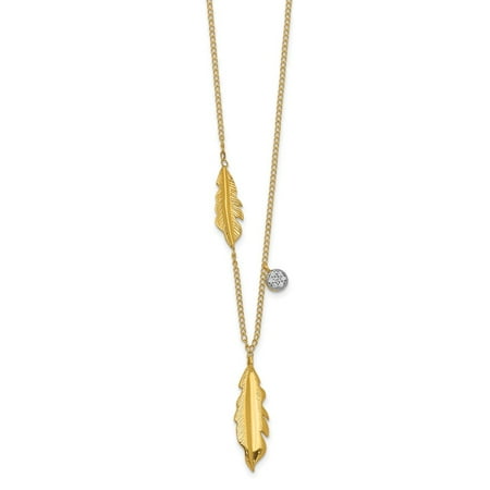 Roy Rose Jewelry 14K Yellow Gold .029-Carat Diamond Accent Feathers 16.5" Inch Necklace