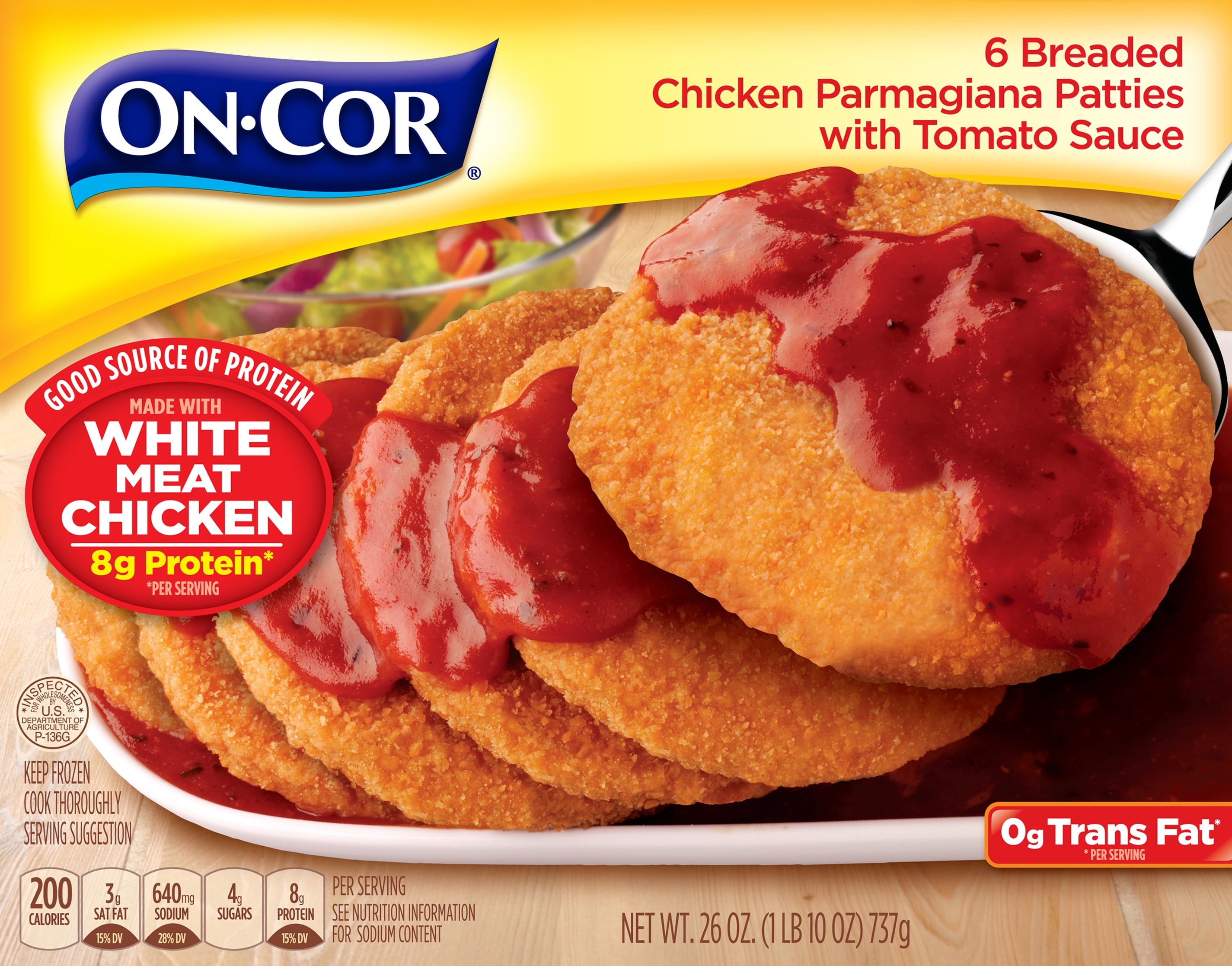 On-Cor Chicken Parmagiana with Tomato Sauce Packaged Meal, 26 oz, (Frozen)