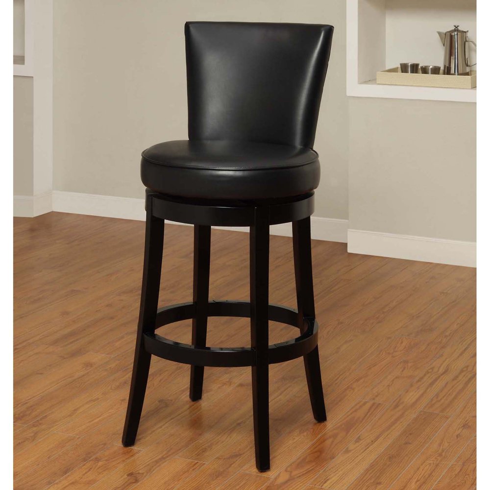 Boston Swivel Barstool, Black Bicast Leather, 26"H