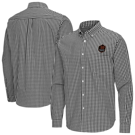 Men's Antigua Black Houston Dynamo FC Ellis Tri-Blend Long Sleeve Button-Down Shirt