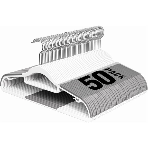 UEAKPIC Plastic Hangers 50 Pack, Heavy Duty Clothes Hangers with 360° Swivel Hook, Non-Slip, Space-Saving, White & Dark Gray