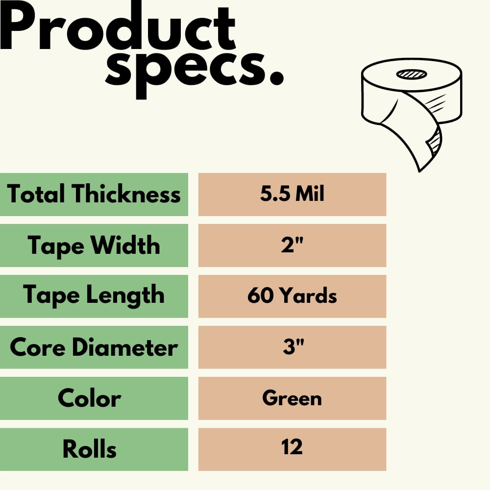SSBM 5.5 Mil - Painters Masking Adhesive Tape Withstands Paint Splashes, Protect Surfaces, High Performance Acrylic Adhesive, Green, 1.88" x 60 Yards, 12 Rolls