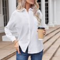 thumbnail image 2 of Lovskoo Long Sleeve Shirts for Women Corduroy Button Down Shirt Casual Solid Color Single Breasted Fall Spring Loose Shirt Tops Blouse White, 2 of 5