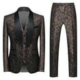 thumbnail image 3 of Men's Solid Color Fashion Jacquard Party Suit Jacket Vest Pants Three Piece Set Slim Fit Lightweight Blazer Wedding Tuxedo Formal, 3 of 3