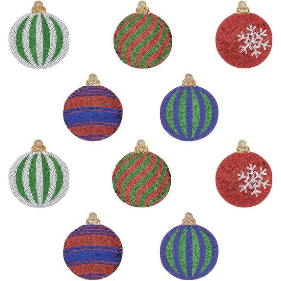 10 Pcs Christmas Color Ball Sequin Patch - 5 Styles Iron-on/Sew-on Decorative Polyester Patch Colorful Paillette Fabric Applique With Glitter DIY