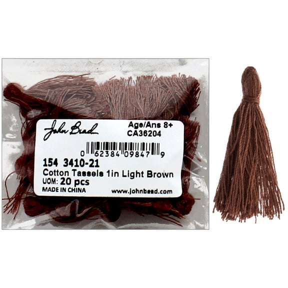 John Bead Tassel 1" Cotton 20pc Light Brown